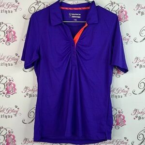 Sunice top tshirt collar preppy silver Vibrant Purple Blouse with Orange Accents
